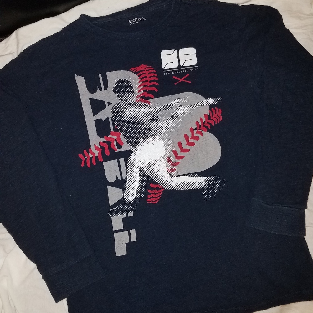 🤑5/$25 GAP KIDS Navy Blue Long Sleeve Baseball Graphic Tee